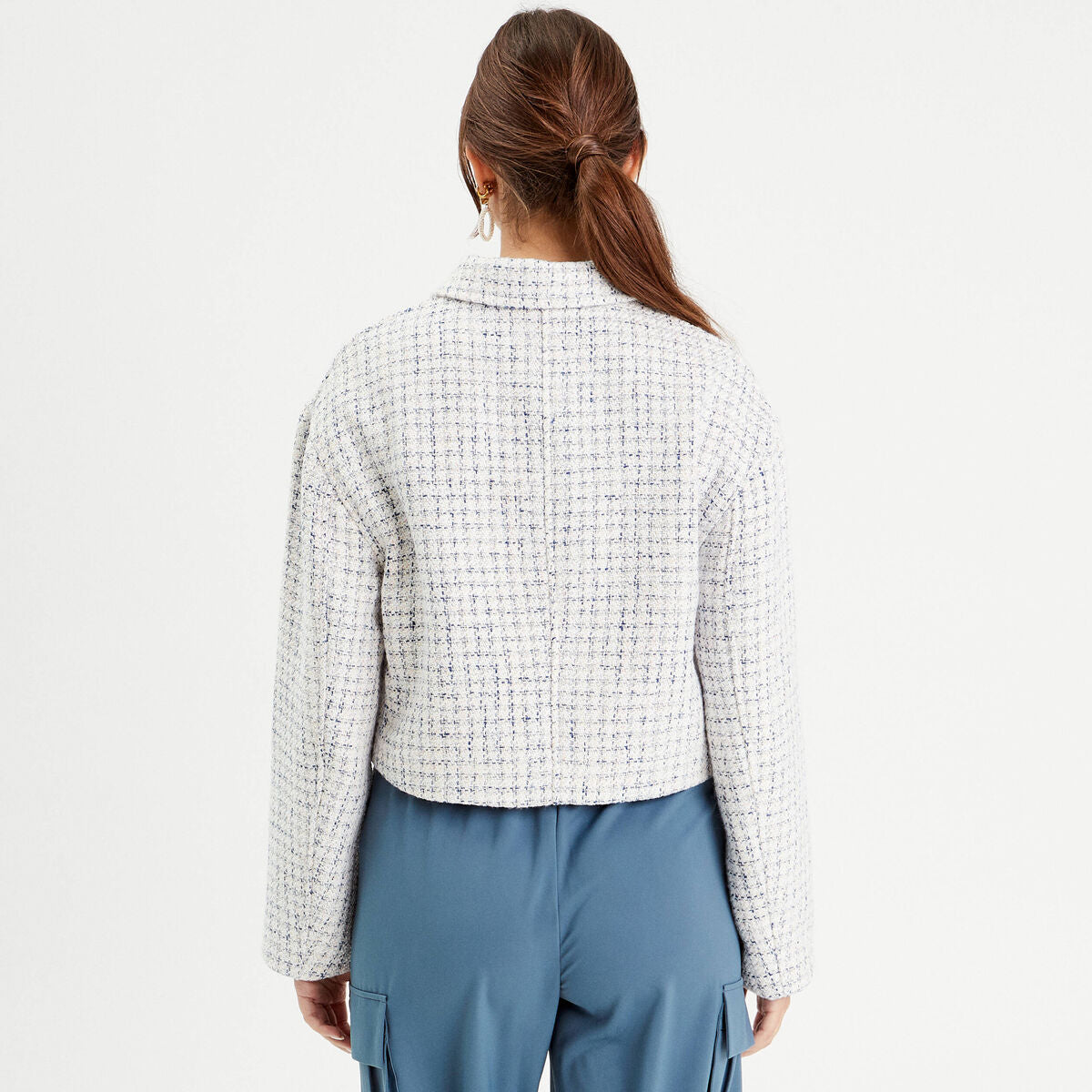 Veste courte oversize zippée blanc femme