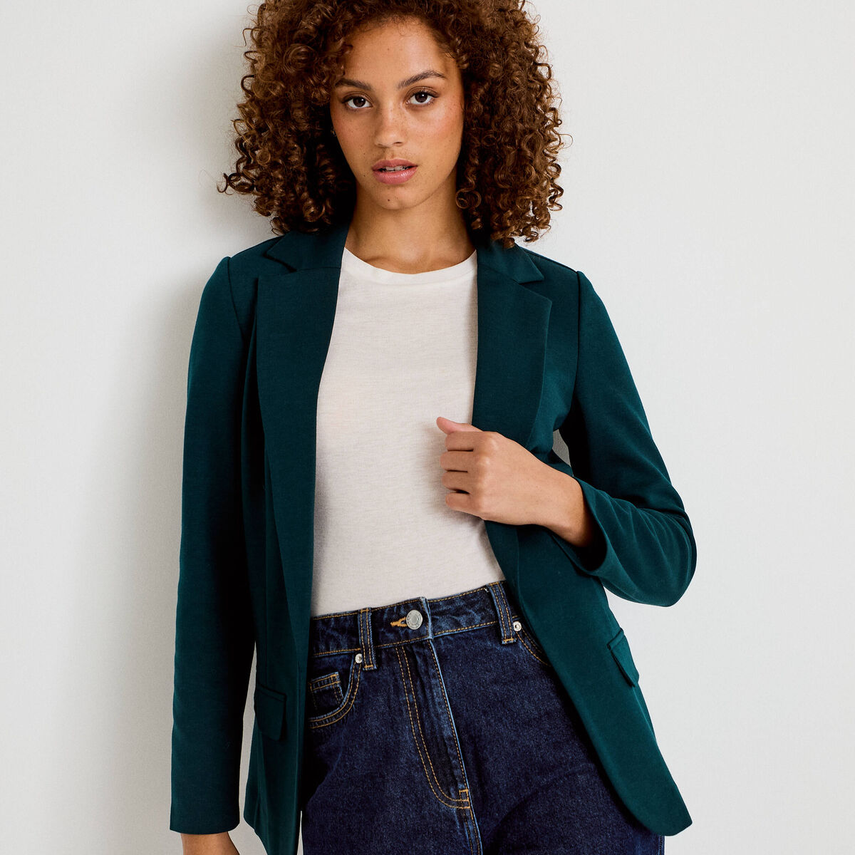 Veste blazer cintrée vert foncé femme