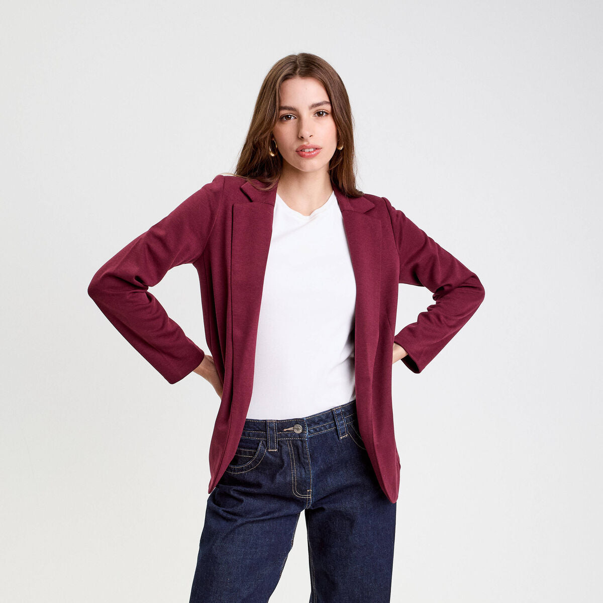 Veste blazer cintrée bordeaux femme