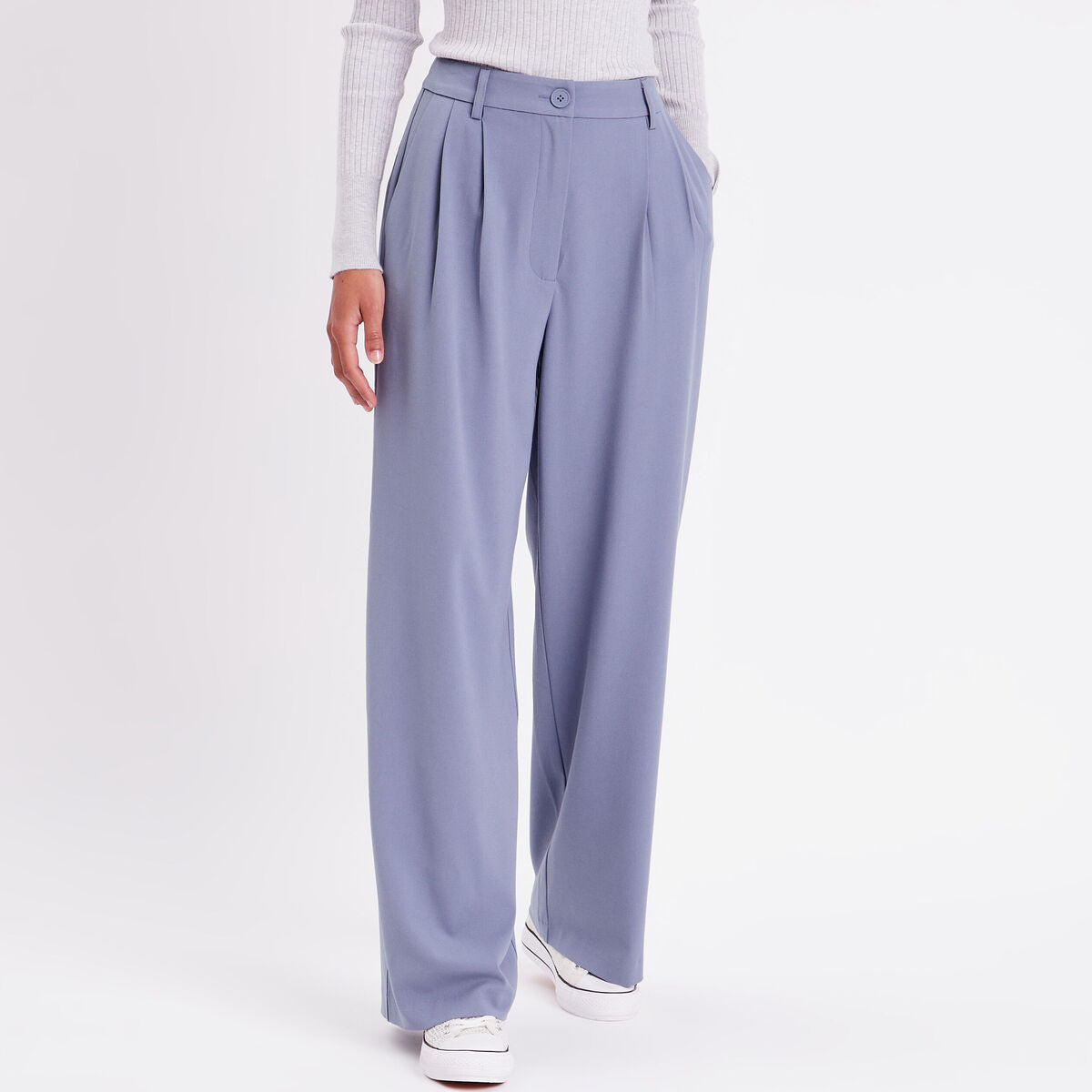 Pantalon large à pinces bleu gris femme
