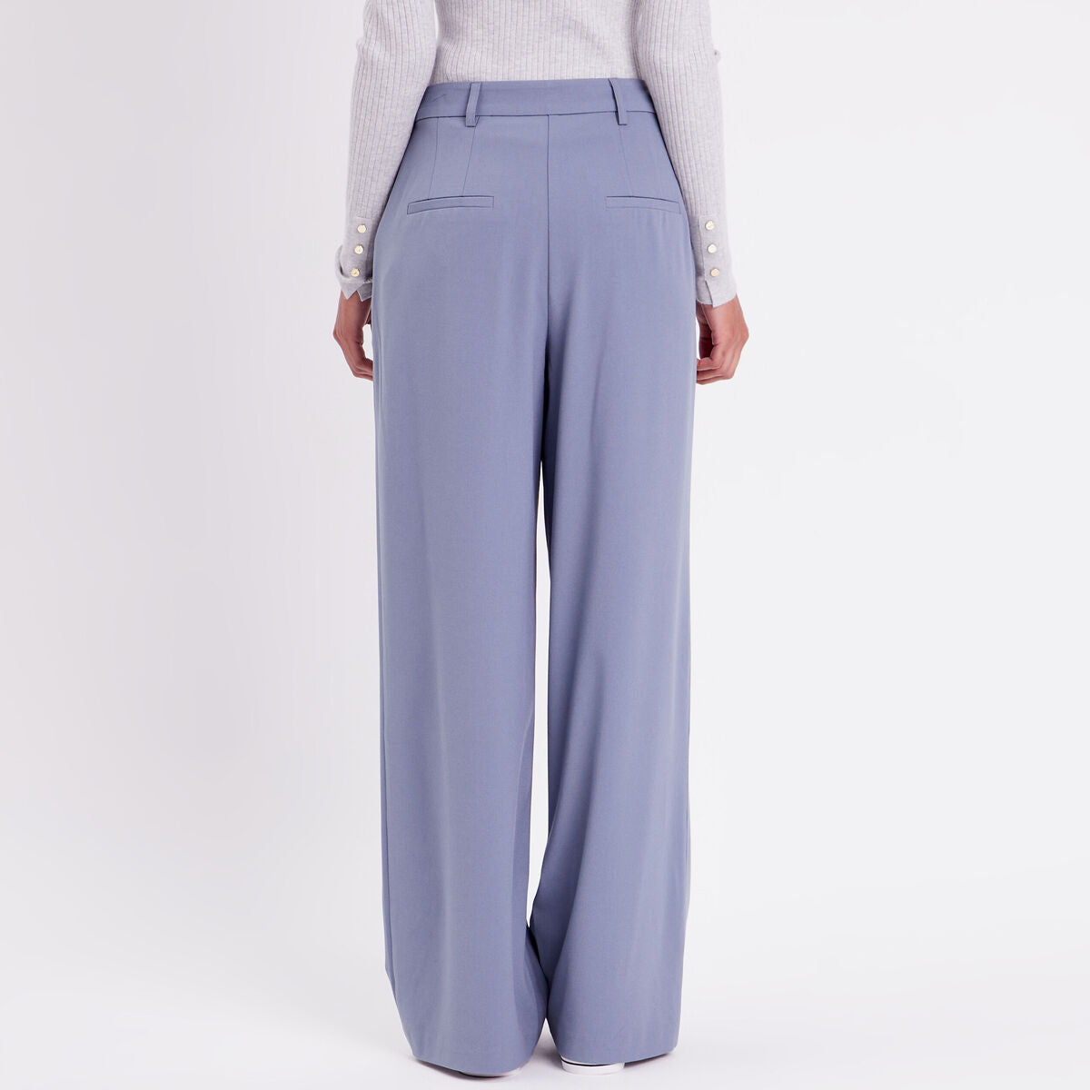 Pantalon large à pinces bleu gris femme