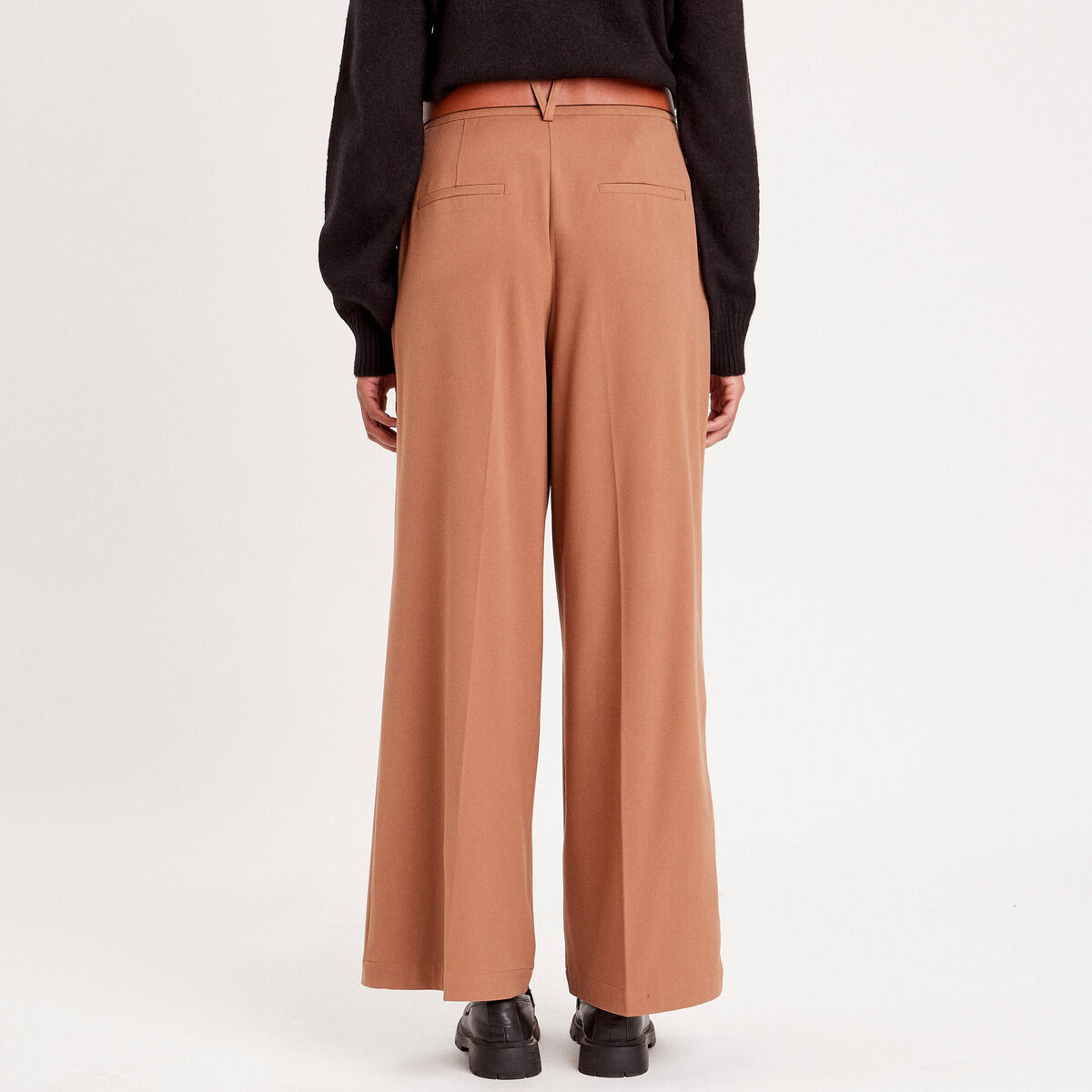 Pantalon large fluide pinces beige femme