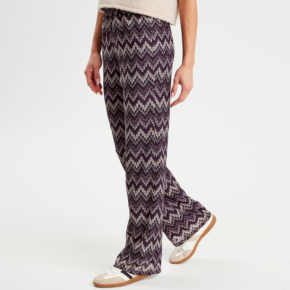 Pantalon large ajouré violet femme