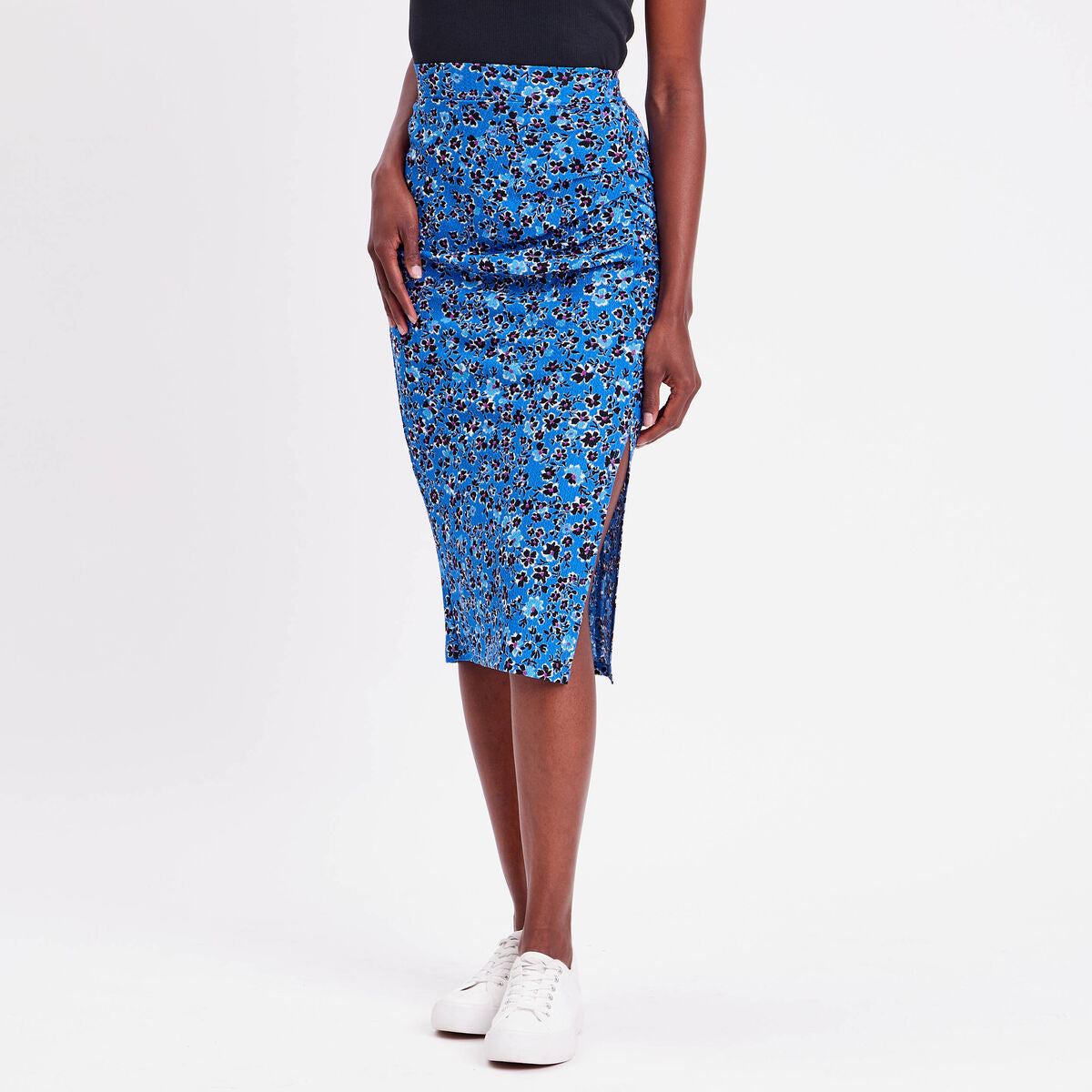 Jupe moulante drapée bleu femme