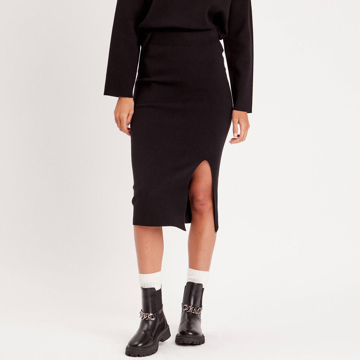 Jupe midi moulante noir femme