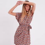 Robe portefeuille avec noeud beige femme