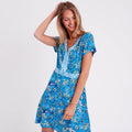 Robe droite manches courtes bleu clair femme