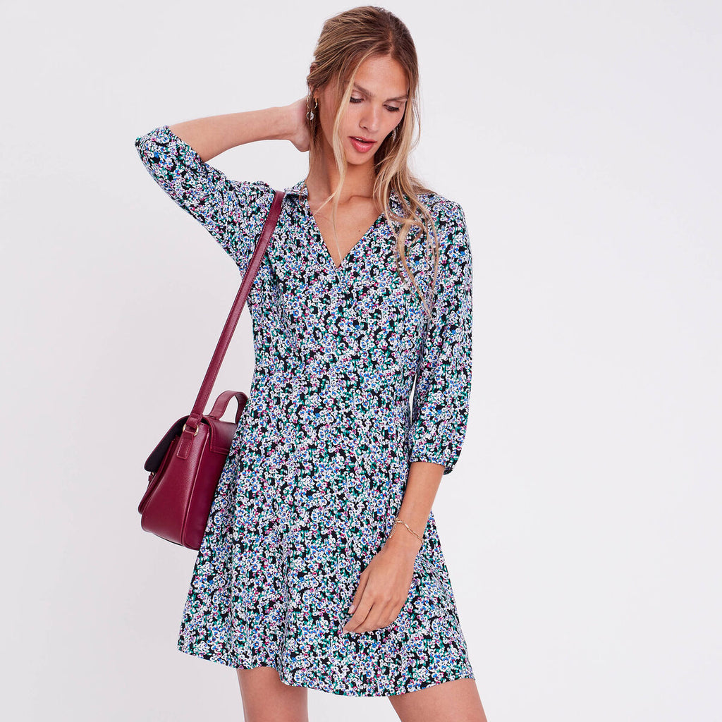 Robe évasée fluide noir femme