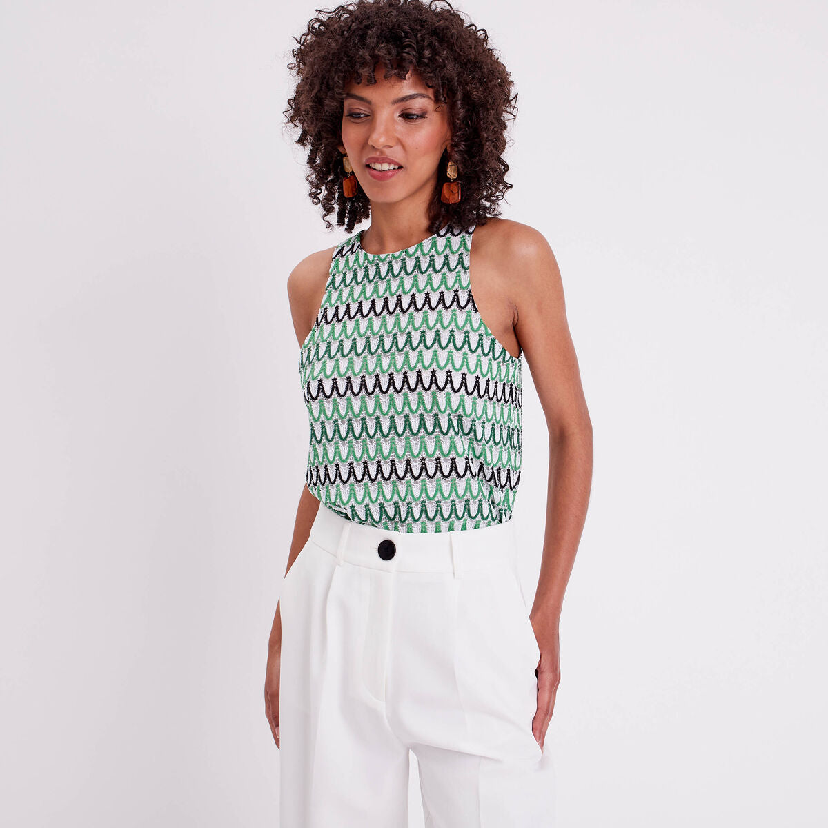 Débardeur doublure crochet vert femme