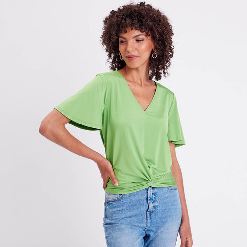 Blouse satin taille nouée vert femme