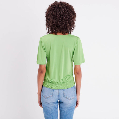 Blouse satin taille nouée vert femme