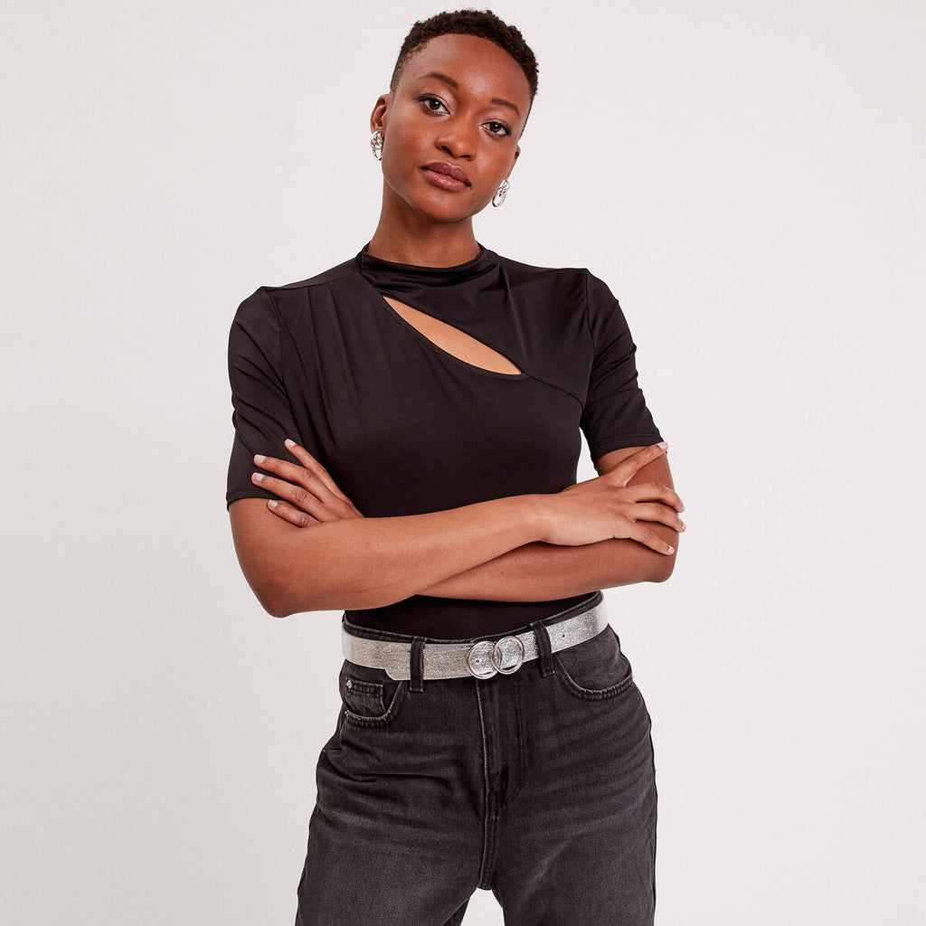 T-shirt avec ouverture noir femme
