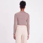 T-shirt cintré col montant marron clair femme