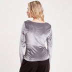T-shirt velours cintré gris argent femme