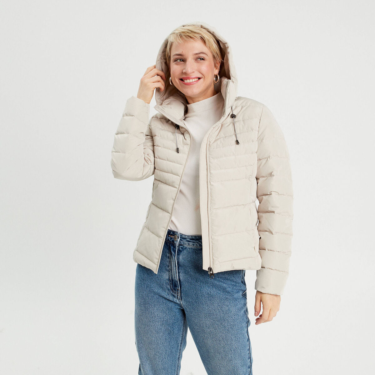Doudoune ajustée à capuche blanc femme