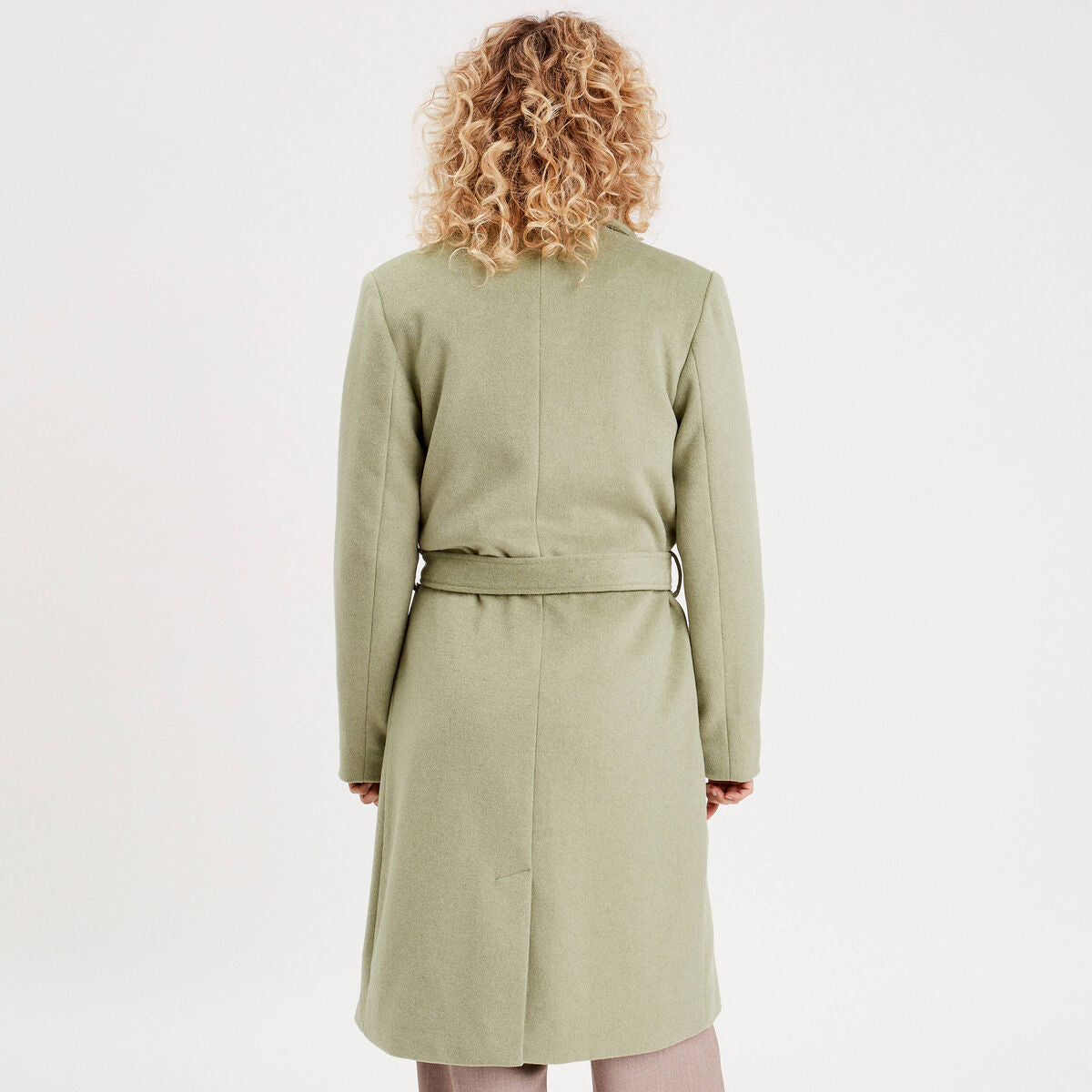 Manteau long droit ceinturé vert kaki femme