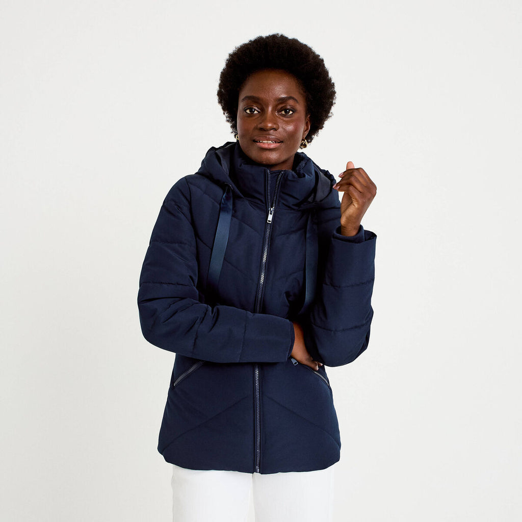 Doudoune cintrée à capuche bleu marine femme