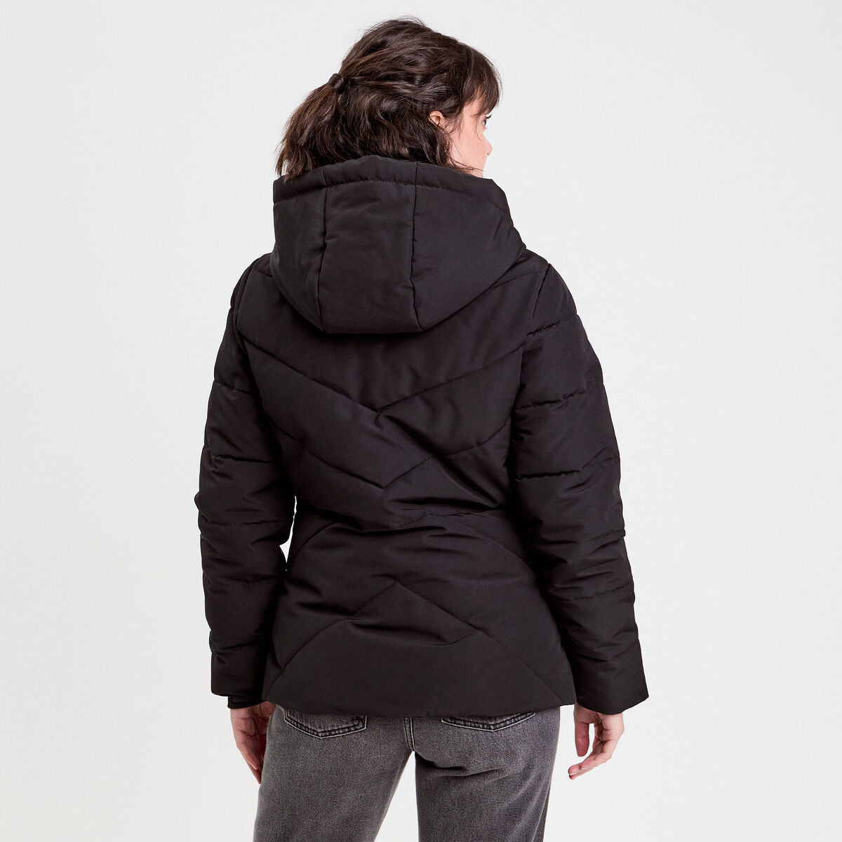 Doudoune cintrée à capuche noir femme
