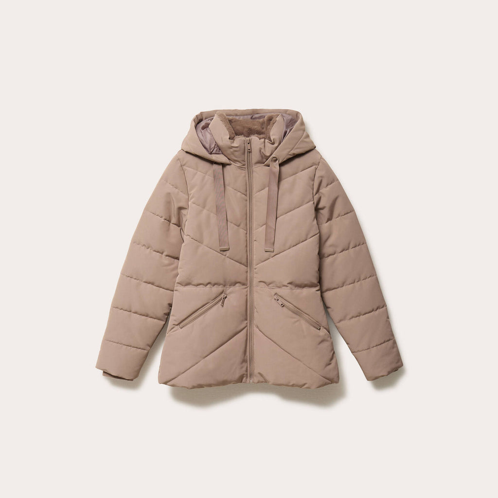 Doudoune cintrée à capuche taupe femme