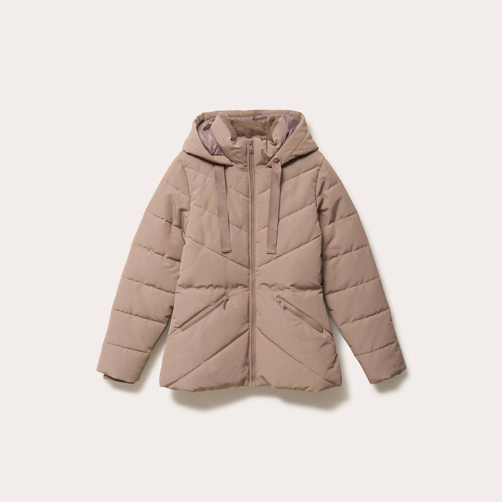 Doudoune cintrée à capuche taupe femme