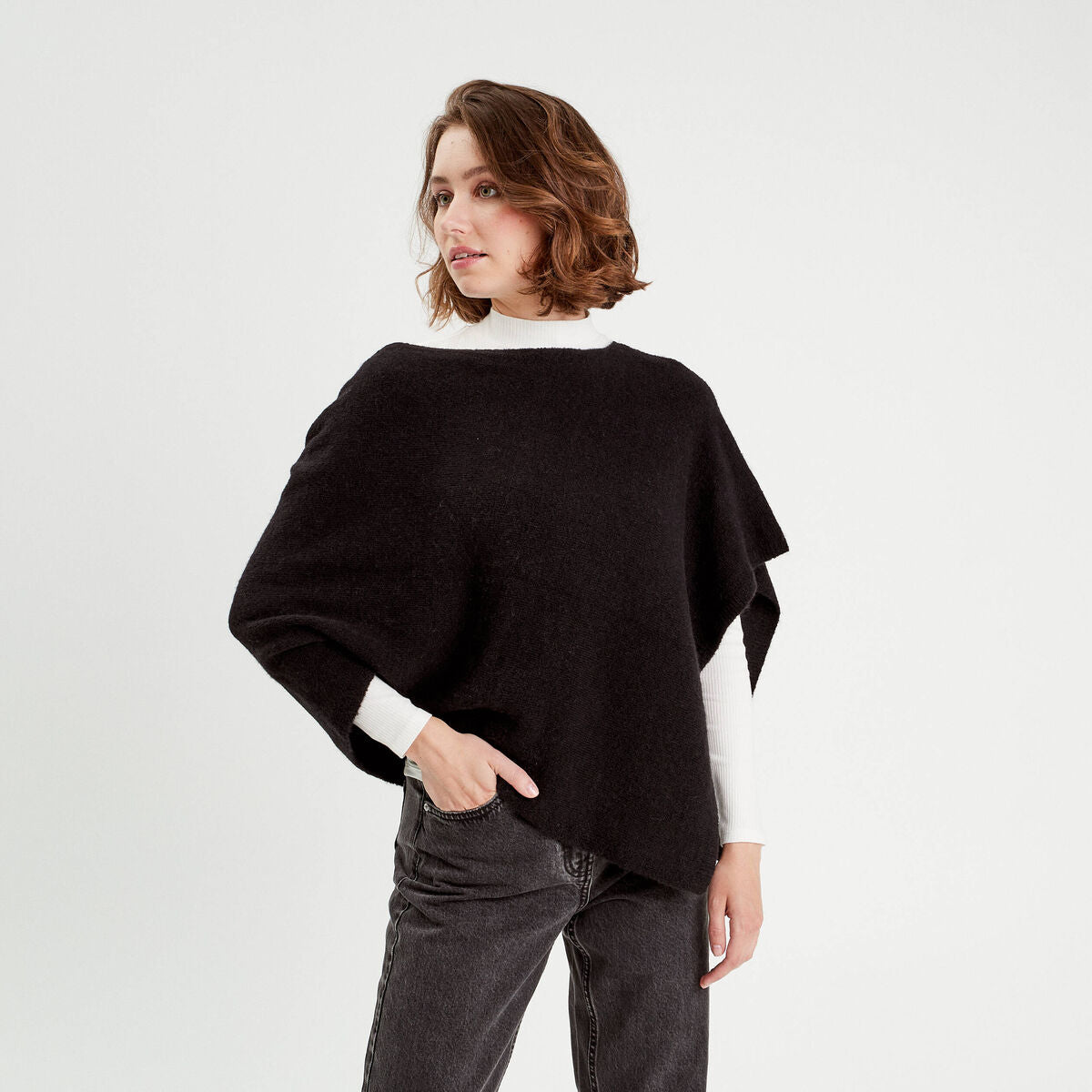 Poncho asymétrique noir femme