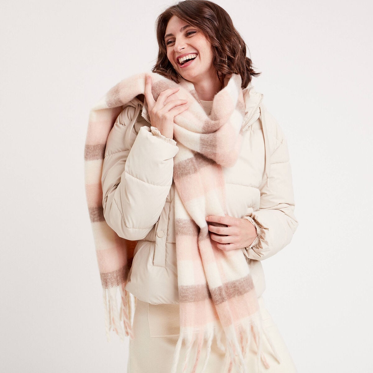 Écharpe avec franges ecru femme