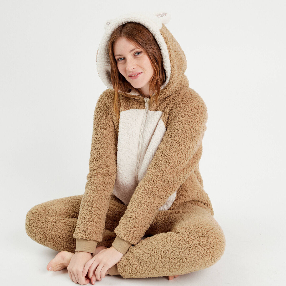 Combinaison pyjama capuche sable femme