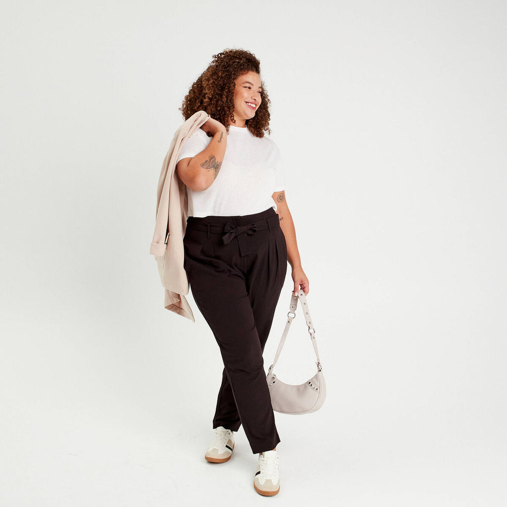 Pantalon paperbag fluide noir femme