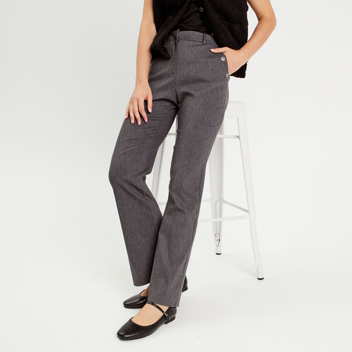 Pantalon flare pont gris foncé femme