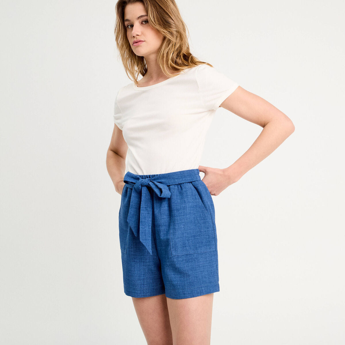 Combishort ceinturée bleu foncé femme