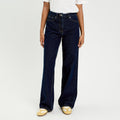 Jeans wide leg taille haute denim blue black femme