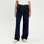 Jeans wide leg taille haute denim blue black femme