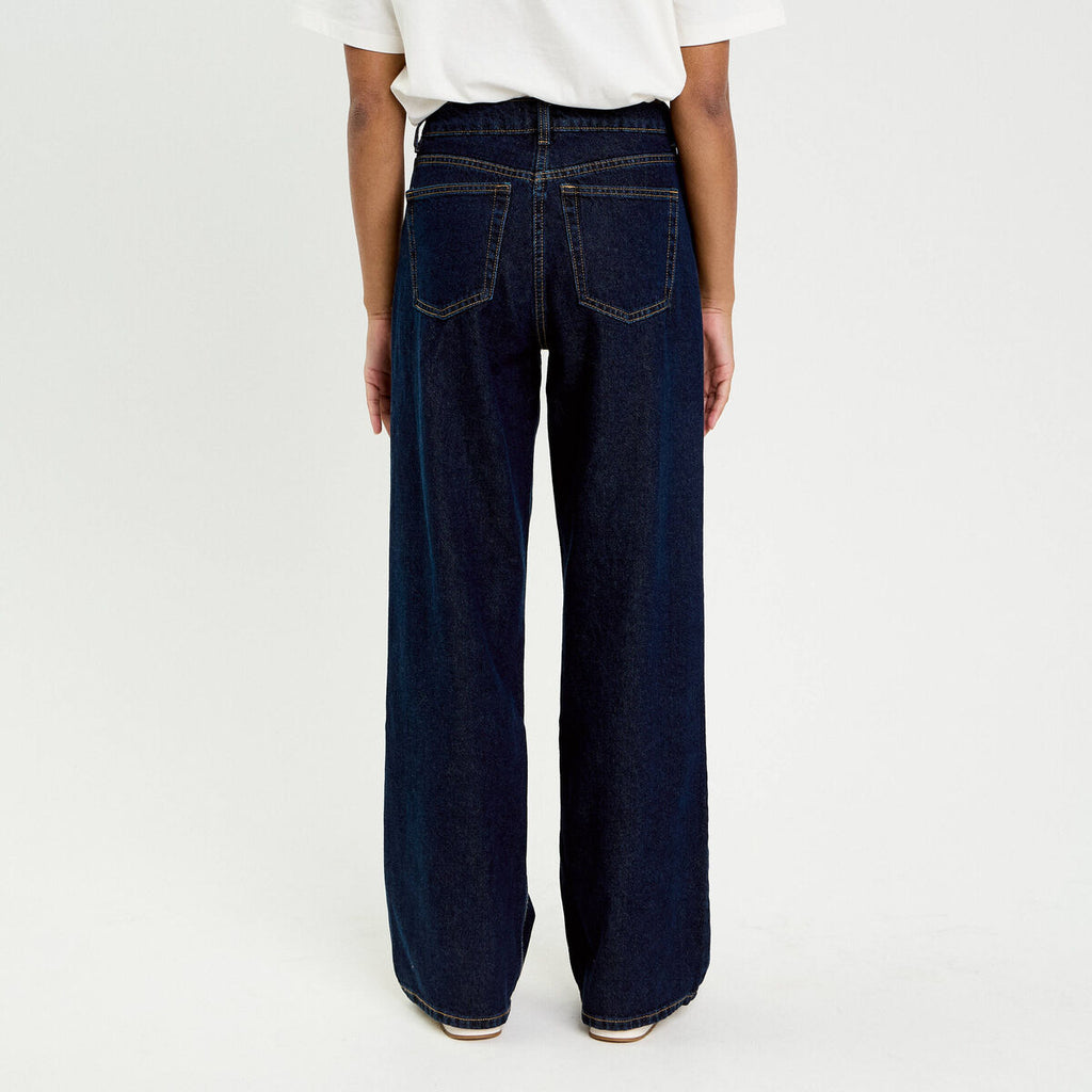 Jeans wide leg taille haute denim blue black femme