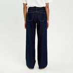 Jeans wide leg taille haute denim blue black femme