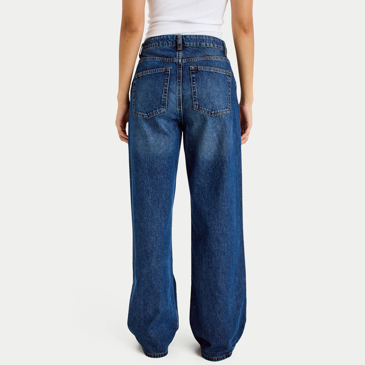 Jeans wide leg taille haute bleu foncé femme