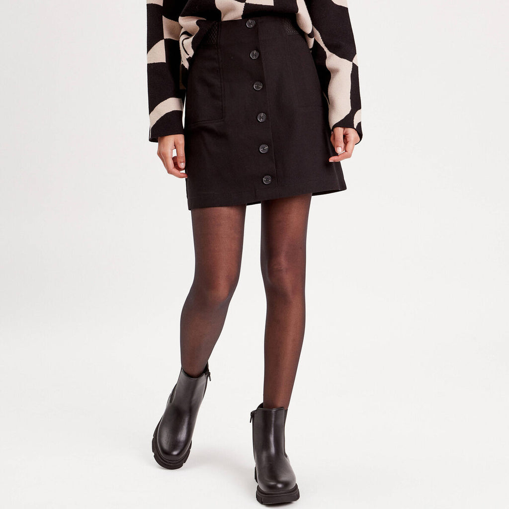 Jupe droite boutonnée noir femme