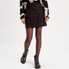 Jupe droite boutonnée noir femme