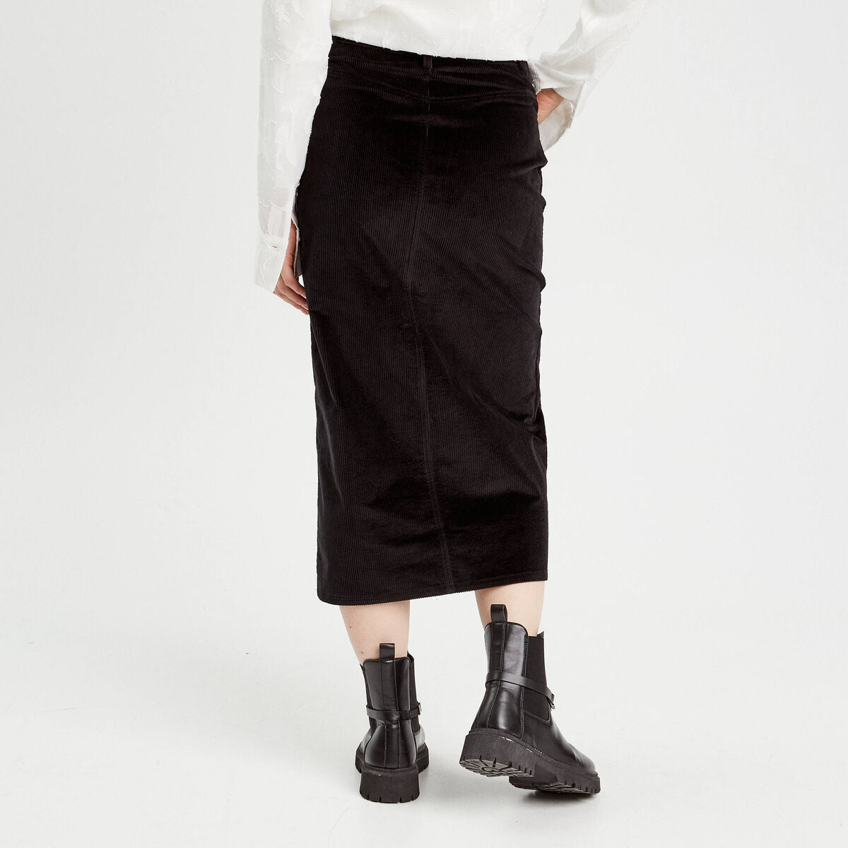 Jupe midi droite velours noir femme