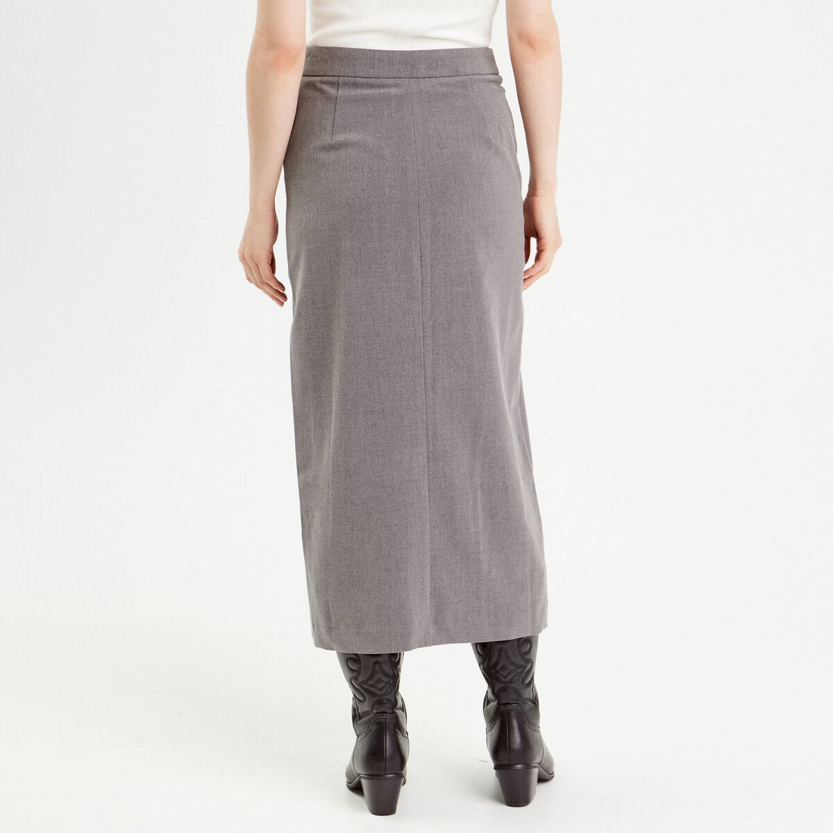 Jupe midi droite fendue gris foncé femme