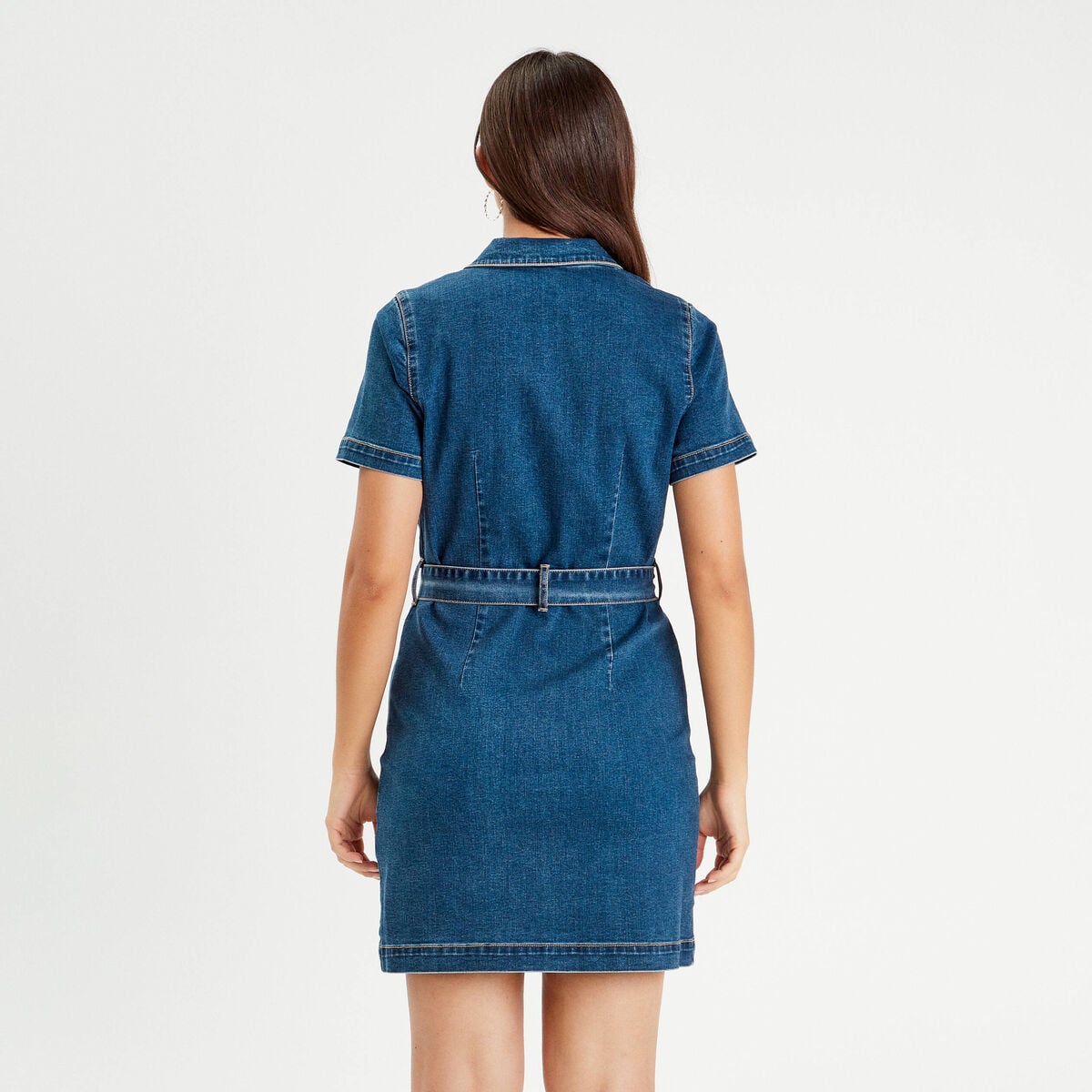 Robe droite en jean zippée denim stone femme