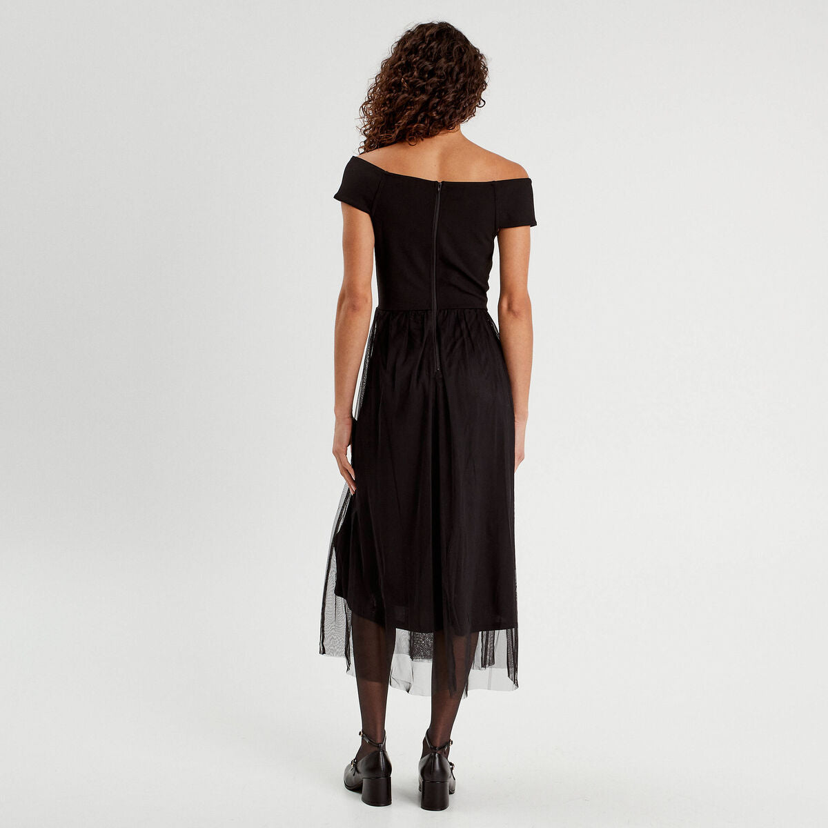 Robe midi bustier évasée noir femme