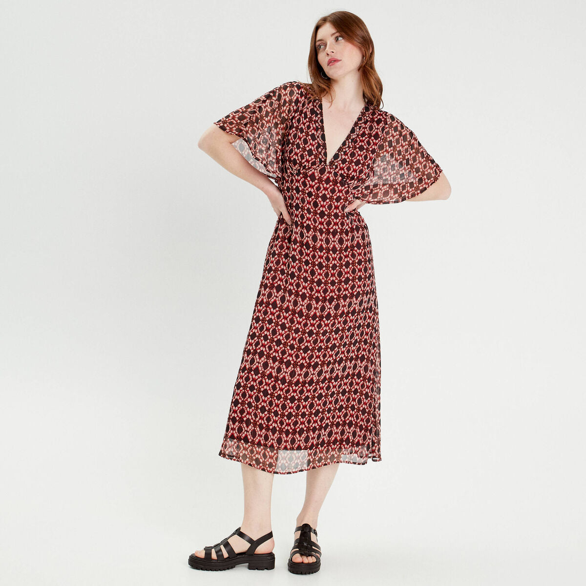 Robe longue empire dos ouvert rouge femme