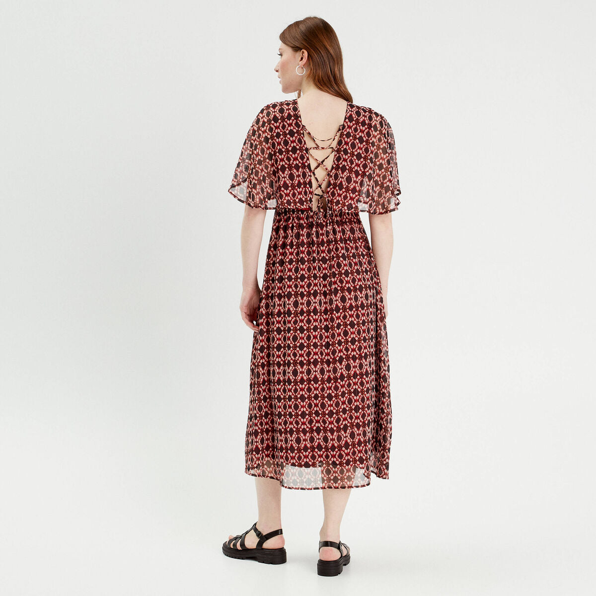 Robe longue empire dos ouvert rouge femme