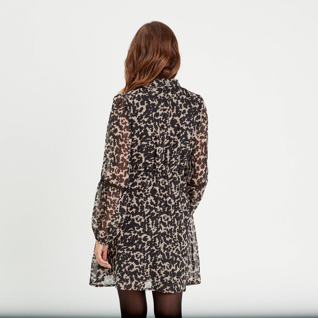 Robe évasée boutonnée beige femme