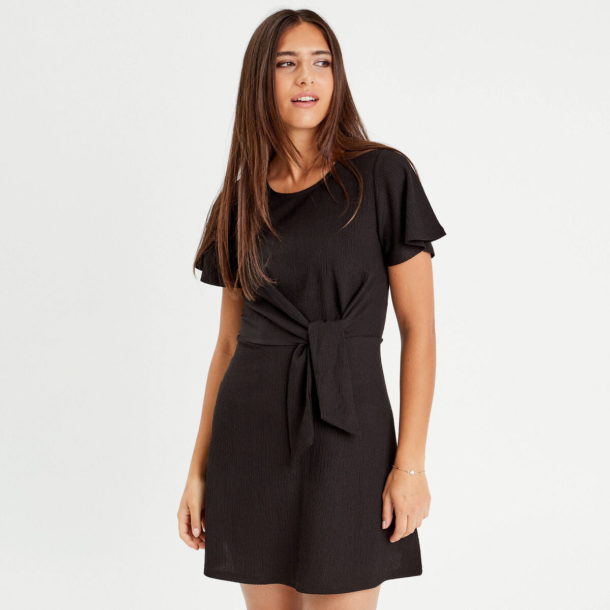Robe évasée détail noeud noir femme