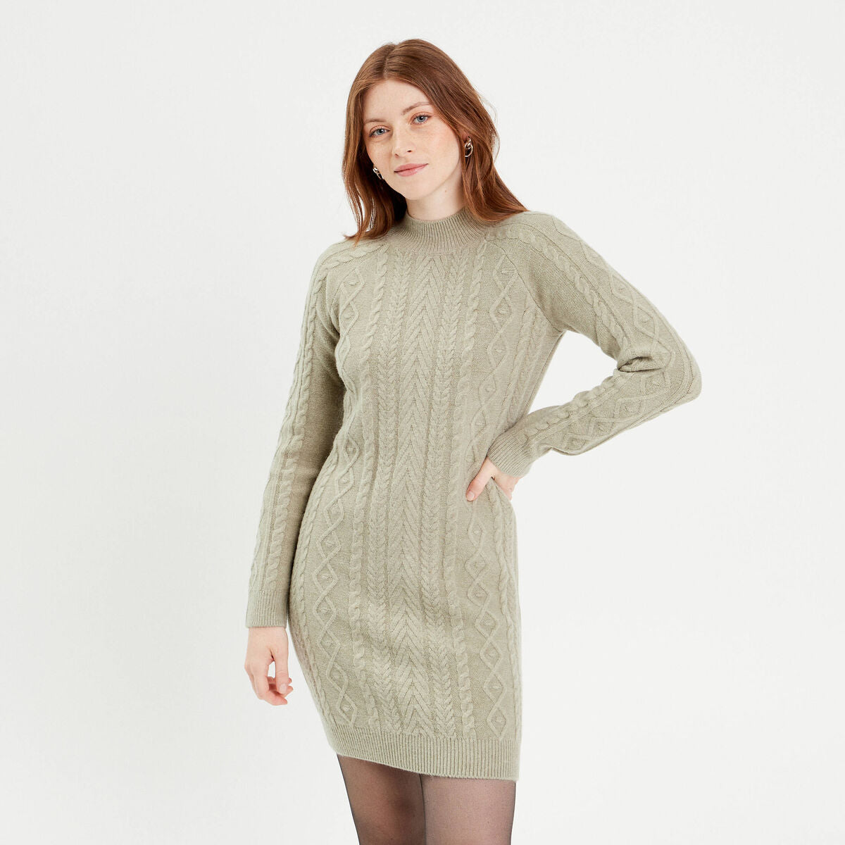 Robe pull ajustée torsades vert pastel femme