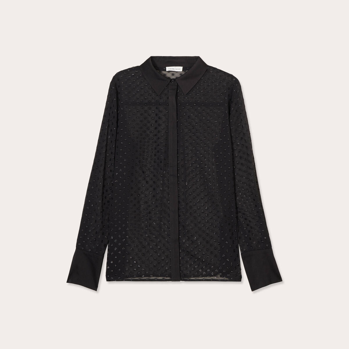 Chemise voile plumetis brillant noir femme