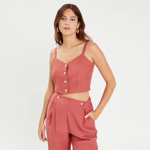 Caraco cropped boutonné vieux rose femme