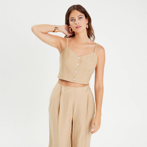 Caraco cropped boutonné beige femme
