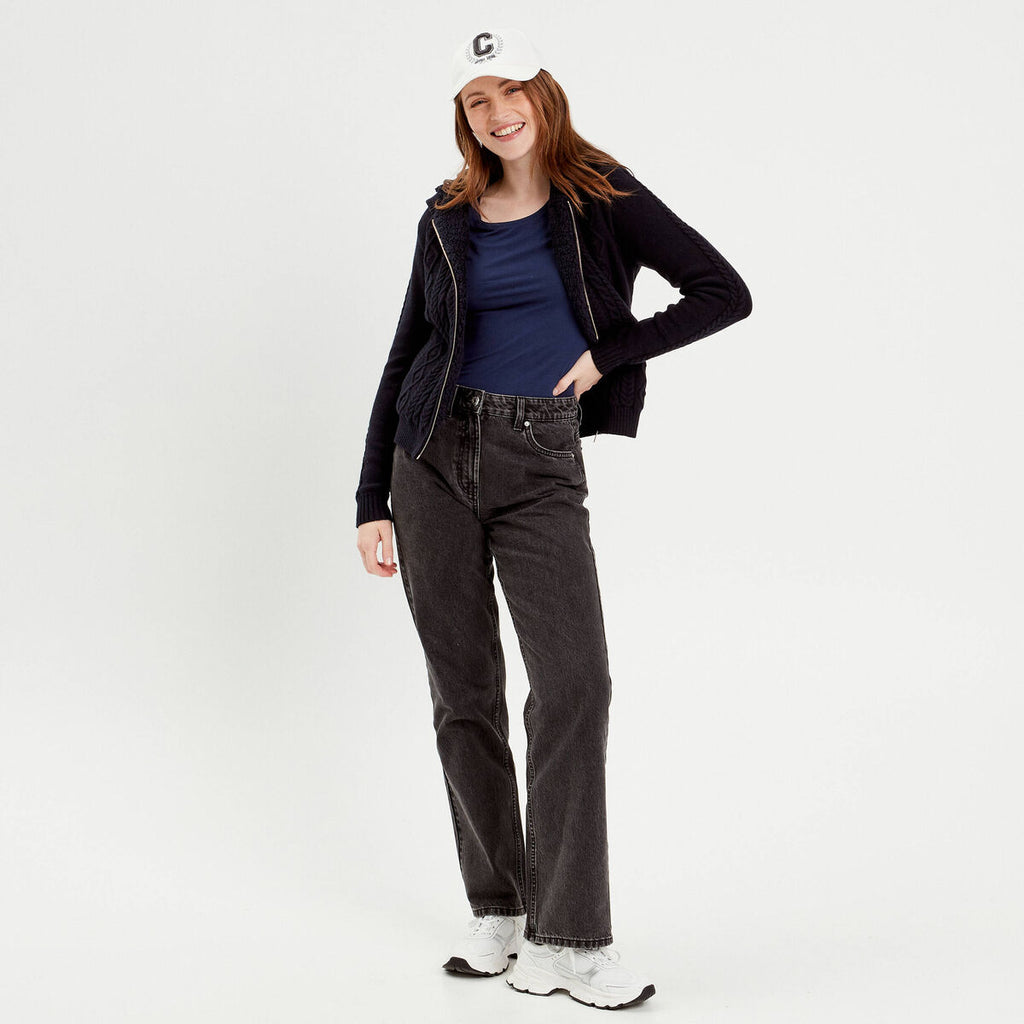 Gilet à capuche zippé bleu marine femme